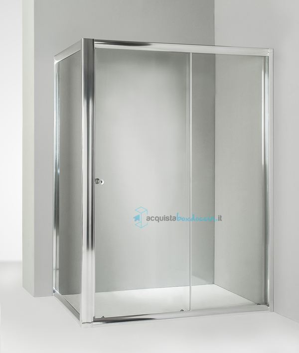 box doccia angolare anta fissa porta scorrevole 100x155 cm trasparente