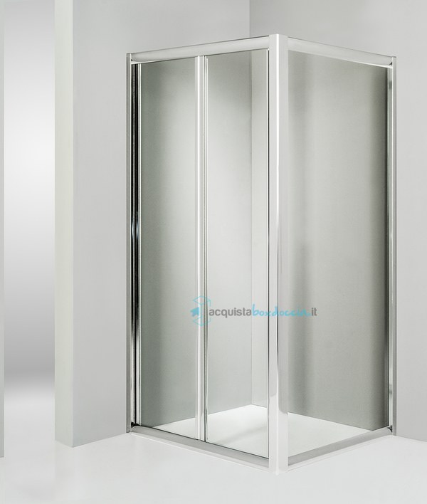 box doccia angolare anta fissa porta soffietto 90x80 cm trasparente