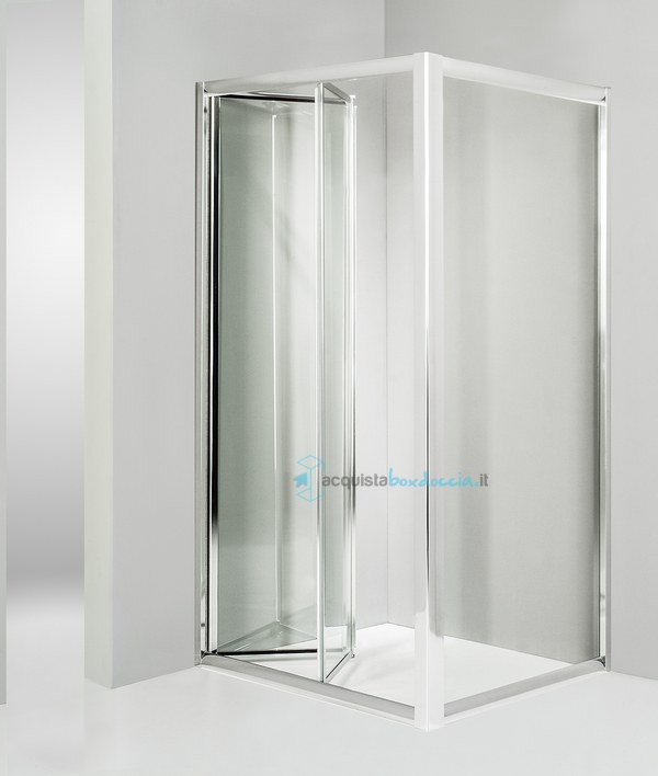 box doccia angolare anta fissa porta soffietto 90x70 cm trasparente