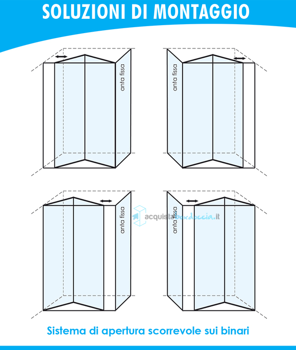 box doccia angolare anta fissa porta soffietto 60x85 cm trasparente