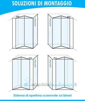 box doccia angolare anta fissa porta soffietto 70x60 cm trasparente