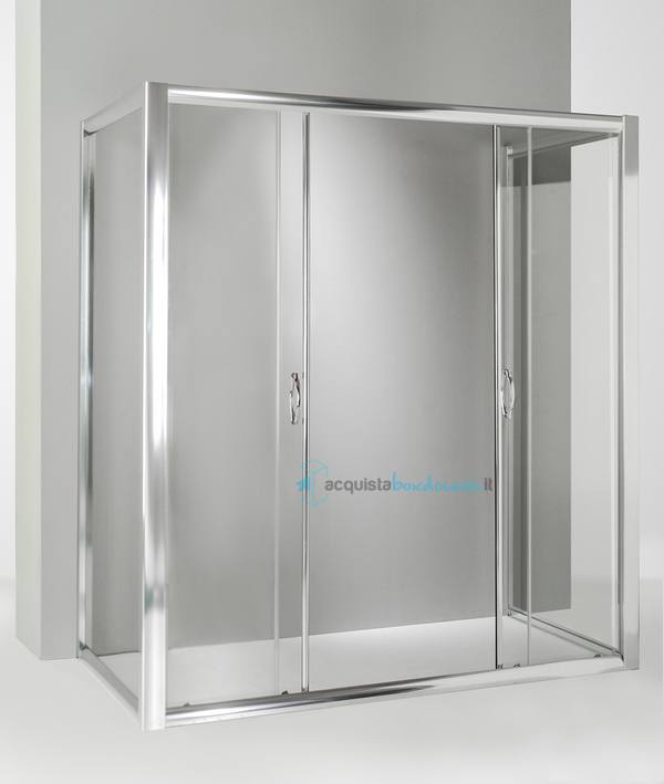 box doccia 3 lati con 2 ante fisse e porta scorrevole 80x165x80 cm trasparente 