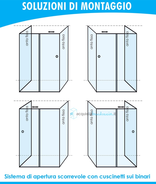 box doccia 3 lati con 2 ante fisse e porta scorrevole 95x125x95 cm trasparente 