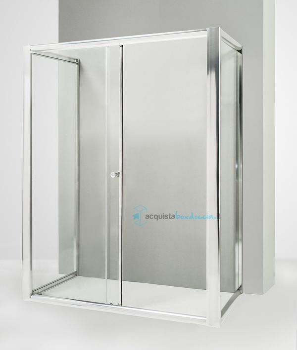 box doccia 3 lati con 2 ante fisse e porta scorrevole 75x130x75 cm trasparente 