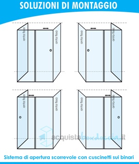 box doccia 3 lati con 2 ante fisse e porta scorrevole 65x105x65 cm trasparente 