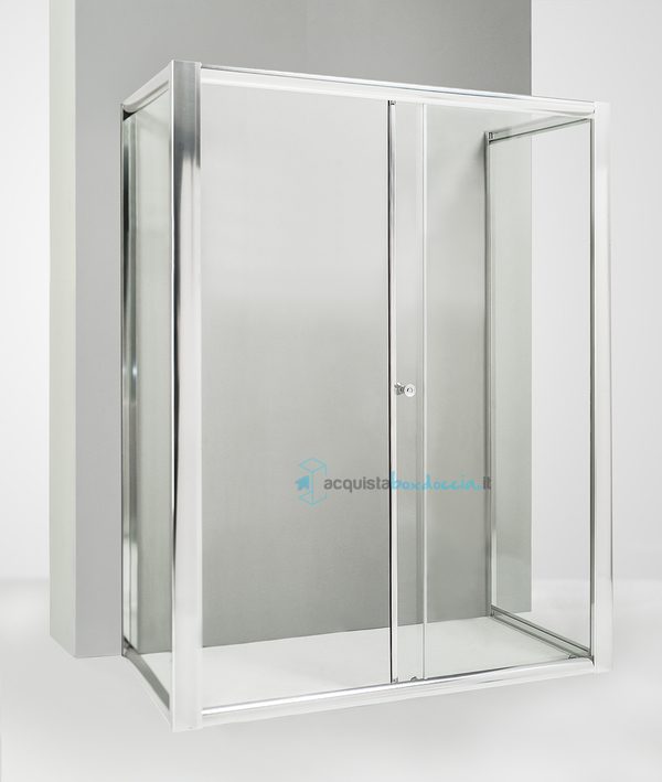 box doccia 3 lati con 2 ante fisse e porta scorrevole 100x125x100 cm trasparente 