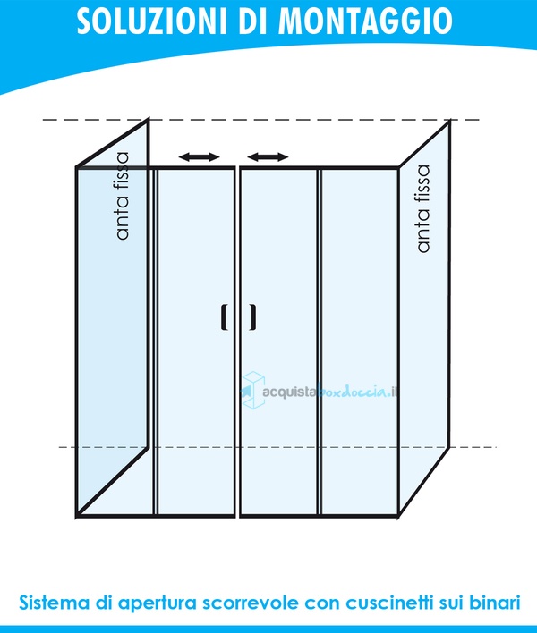 box doccia 3 lati con 2 ante fisse e porta scorrevole 95x165x95 cm trasparente 