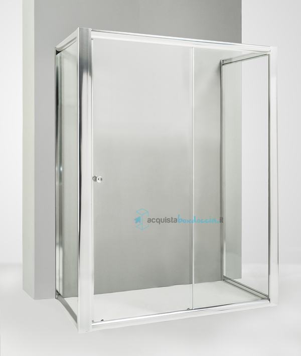 box doccia 3 lati con 2 ante fisse e porta scorrevole 70x145x70 cm trasparente 