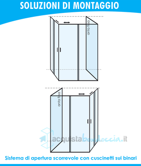 box doccia 3 lati porta scorrevole 65x105x65 cm trasparente