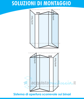 box doccia 3 lati con 2 ante fisse e porta a soffietto 70x85x70 cm trasparente