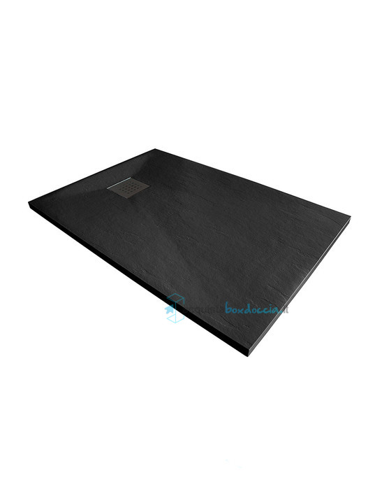 piatto doccia 90x130 cm altezza 3 cm in resina ultrasottile senza bordo colore nero/black serie wall