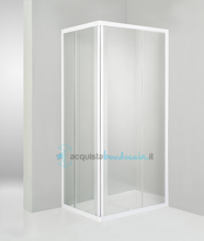 box doccia angolare porta scorrevole 100x100 cm trasparente bianco
