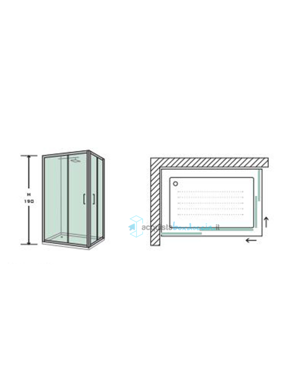 box doccia angolare porta scorrevole 80x100 cm trasparente altezza 190 cm serie f