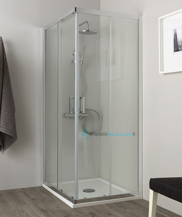 box doccia angolare porta scorrevole 60x65 cm trasparente