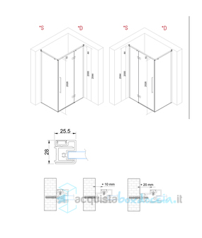 box doccia angolare 80x90 cm anta fissa porta battente trasparente serie sofist b1f  megius 