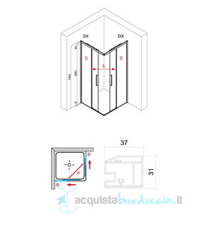box doccia angolare 70x75 cm apertura porta scorrevole trasparente serie live top lta megius
