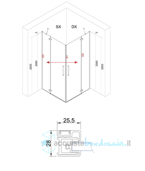 box doccia angolare 70x80 cm porta battente trasparente serie prisma 2.0 p6a2 megius 