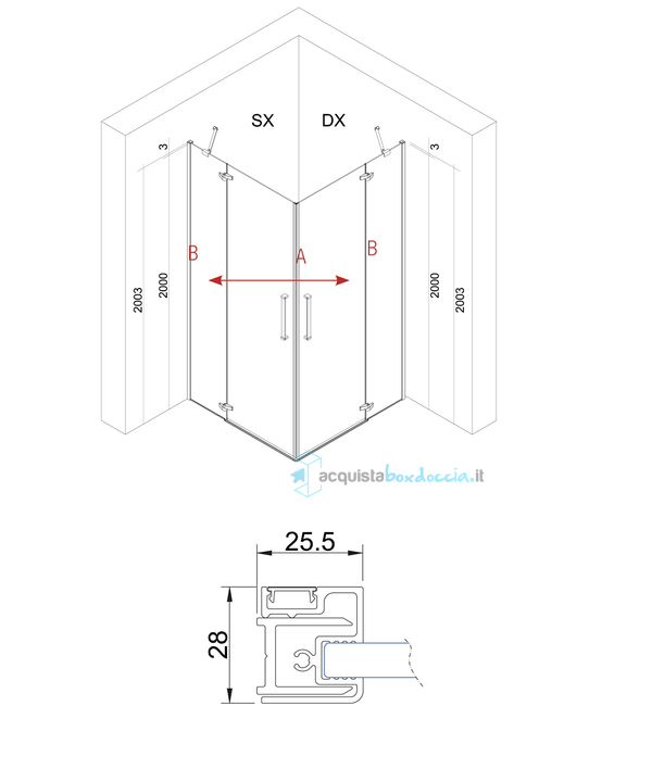 box doccia angolare 90x70 cm porta battente trasparente serie prisma 2.0 p6a2 megius 