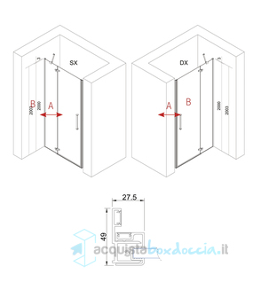 porta doccia battente 90 cm trasparente serie prisma 2.0 r8b1f90 megius 