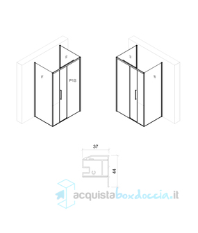 box doccia 3 lati 65x100x65 cm con 2 ante fisse porta scorrevole trasparente trasparente serie live top ltp2scf megius 