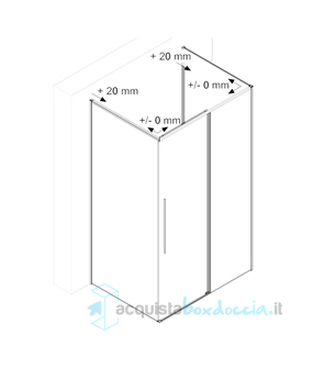 box doccia 3 lati 110x130x110 cm con 2 ante fisse porta scorrevole trasparente serie zen zea1sfs megius