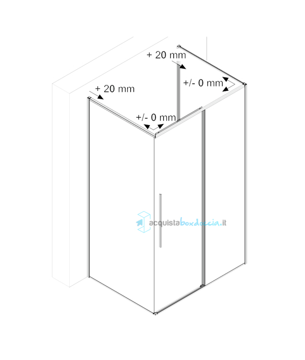 box doccia 3 lati 110x130x110 cm con 2 ante fisse porta scorrevole trasparente serie zen zea1sfs megius