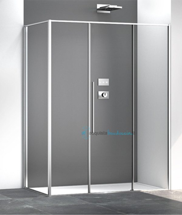 box doccia 3 lati 70x150x70 cm con 2 ante fisse porta scorrevole trasparente serie zen pcs megius