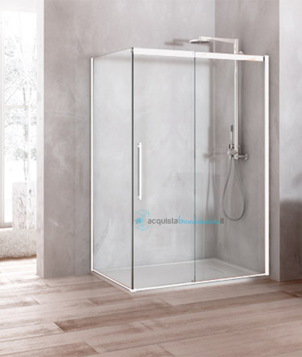box doccia angolare 70x130 cm con anta fissa porta scorrevole trasparente serie solodocciaevo a1sfs megius 