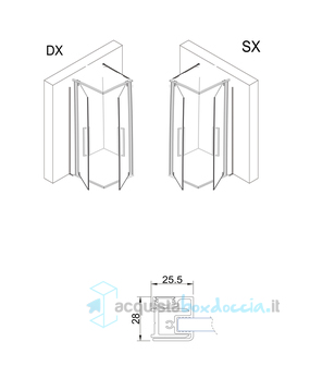 box doccia 3 lati 90x90x90 cm con anta fissa angolo battente trasparente serie prisma 1.0 p6a1 megius 