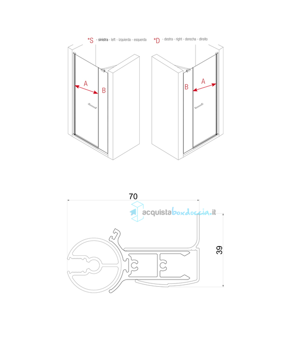porta doccia battente 100 cm trasparente serie web 1.0 b1f  megius 