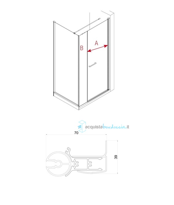 box doccia angolare 100x170 cm anta fissa porta battente trasparente serie web 1.0 b1f megius 