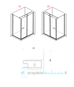 box doccia angolare 75x75 cm anta fissa porta battente trasparente serie web 1.1 a12 megius 