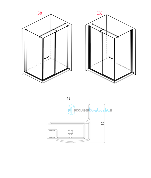 box doccia angolare 100x75 cm anta fissa porta battente trasparente serie web 1.1 a12 megius 
