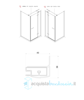 box doccia angolare 70x75 cm anta fissa porta battente trasparente serie web 2.0 a12 megius 
