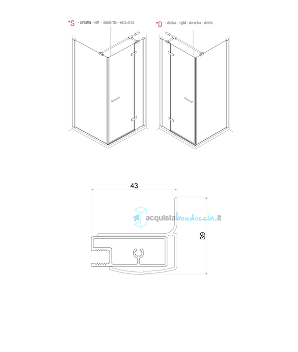 box doccia angolare 70x100 cm anta fissa porta battente trasparente serie web 2.0 a12 megius 