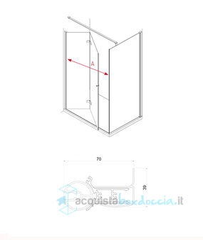 box doccia angolare 70x90 cm anta fissa porta battente trasparente serie web 3.0 a12 megius 