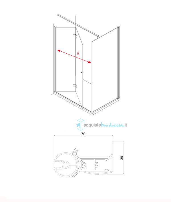 box doccia angolare 120x75 cm anta fissa porta battente trasparente serie web 3.0 a12 megius 