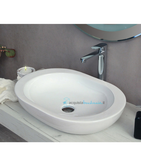 lavabo d'appoggio ceramica bianco 59x42x9.5 cm modello smooth