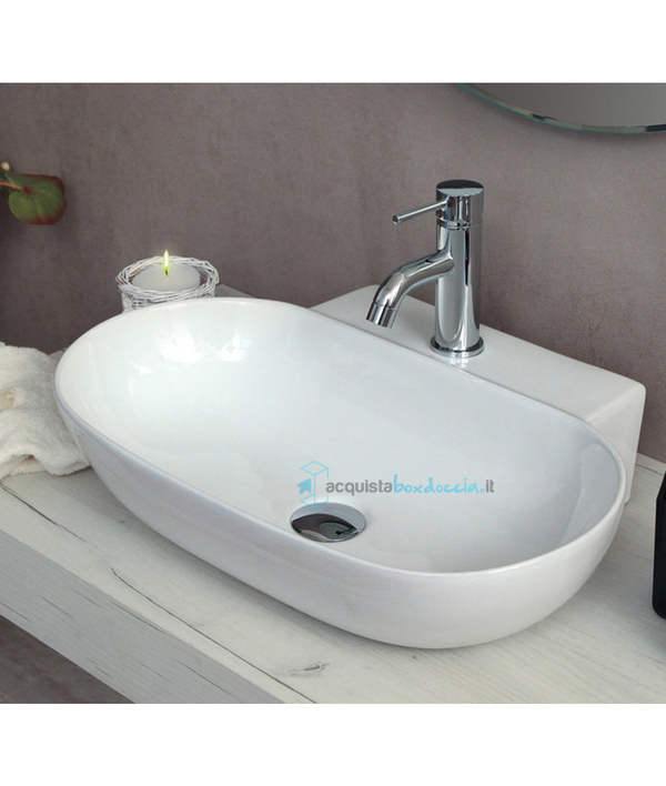 lavabo d'appoggio ceramica bianco 56x40x13 cm modello swing