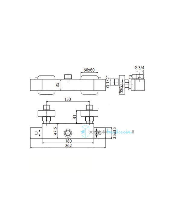 miscelatore tm1q in ottone termostatico doccia esterno 3/4 serie sphera