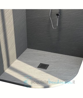 piatto doccia angolare texturizzato effetto ardesia in marmo-resina 100x100 cm - rocky classic easy