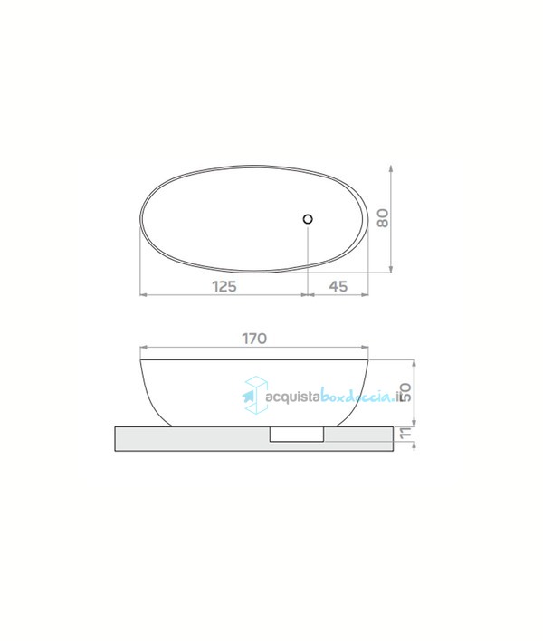vasca monoblocco in luxolid 170x80 cm - ovo tub