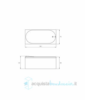 vasca con sistema combinato touchscreen whirpool - airpool - faro a led in acrilico 150x70 cm - capri vtf