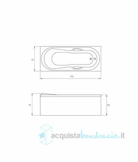 vasca con telaio senza idromassaggio in acrilico 170x70 cm - sonia vtl