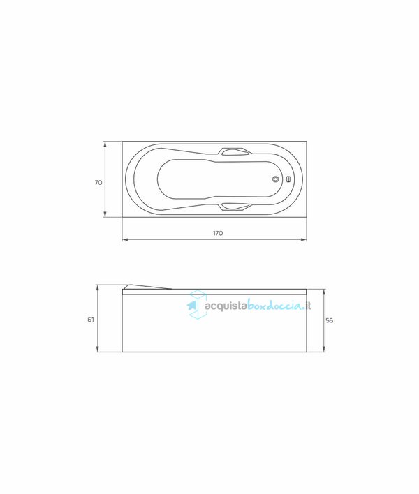 vasca idromassaggio con avviamento pneumatico in acrilico 170x70 cm - sonia vpn