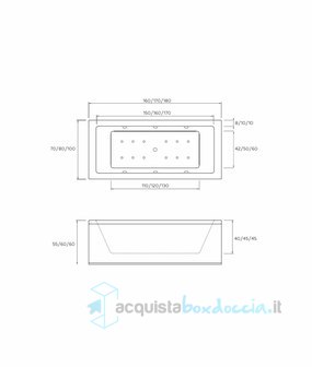 vasca con sistema combinato touchscreen whirpool - airpool - cromoterapia in acrilico 160x70 cm - la quadra vtc