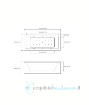 vasca con telaio senza idromassaggio in acrilico 170x70 cm - la quadra special vtl