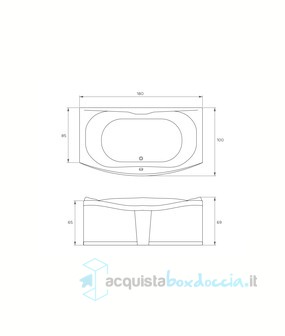 vasca con sistema combinato touchscreen whirpool - airpool - faro a led in acrilico 180x85x100 cm - sardegna vtf