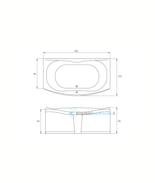 vasca idromassaggio con avviamento digitale in acrilico 180x85x100 cm - sardegna vdg