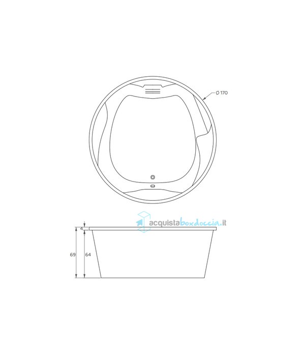 vasca con sistema combinato touchscreen whirpool - airpool - faro a led in acrilico Ø170 cm - london eye vtf